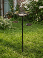 Bain d'oiseaux vintage en métal avec mangeoires en forme de feuille, finition cuivre antique, pour jardin et terrasse