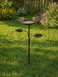 Bain d'oiseaux vintage en métal avec mangeoires en forme de feuille, finition cuivre antique, pour jardin et terrasse
