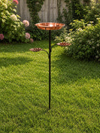 Bain d'oiseaux vintage en métal avec mangeoires en forme de feuille, finition cuivre antique, pour jardin et terrasse