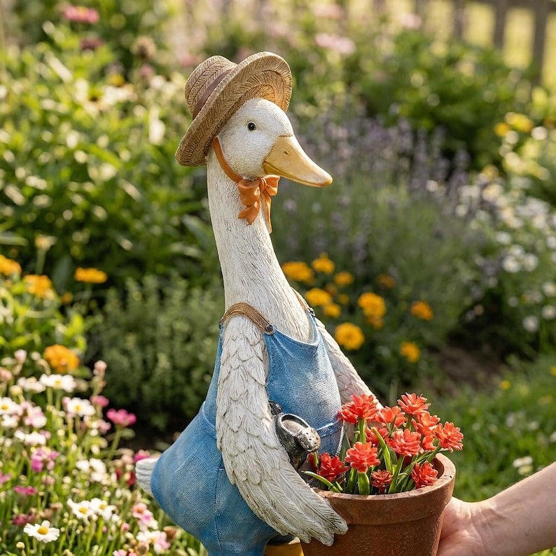 Couple de jars décoratifs en résine avec jardinières, ornement de jardin champêtre, décoration de patio, 36,3 cm