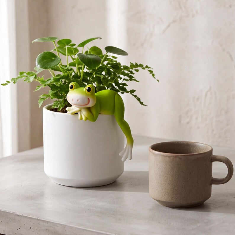 Ensemble de 2 suspensions pour pots de fleurs en résine, grenouille souriante, vert citron vif, décoration de jardin