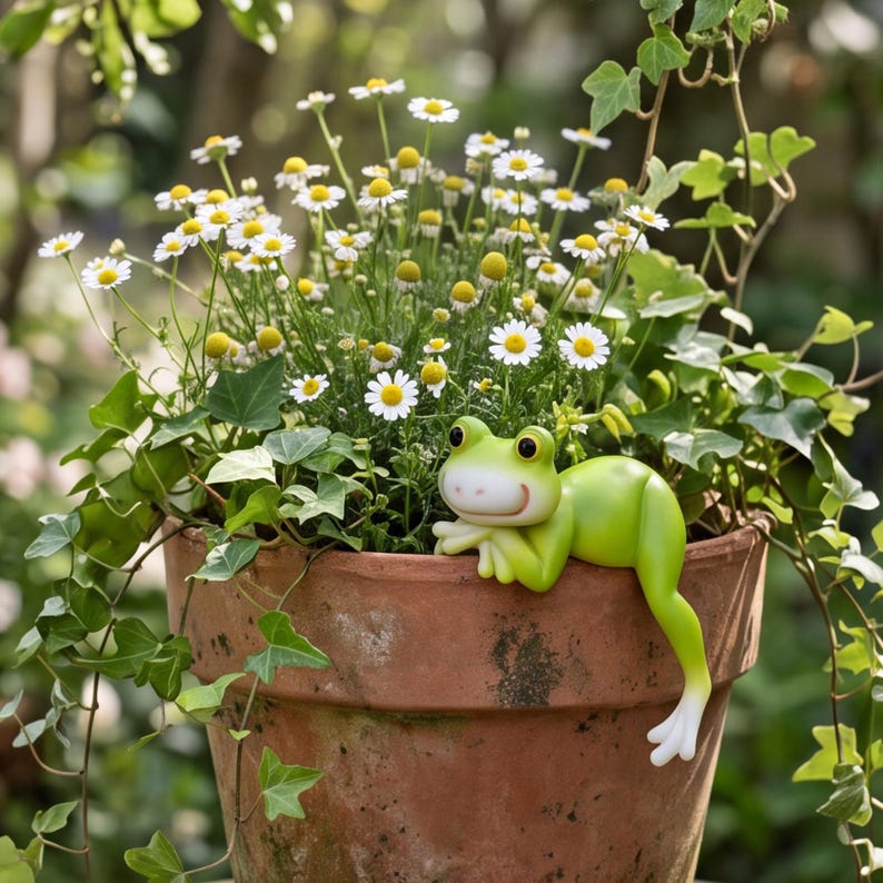 Ensemble de 2 suspensions pour pots de fleurs en résine, grenouille souriante, vert citron vif, décoration de jardin