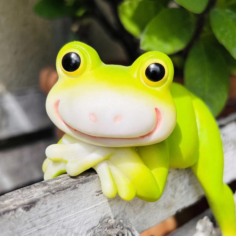Ensemble de 2 suspensions pour pots de fleurs en résine, grenouille souriante, vert citron vif, décoration de jardin