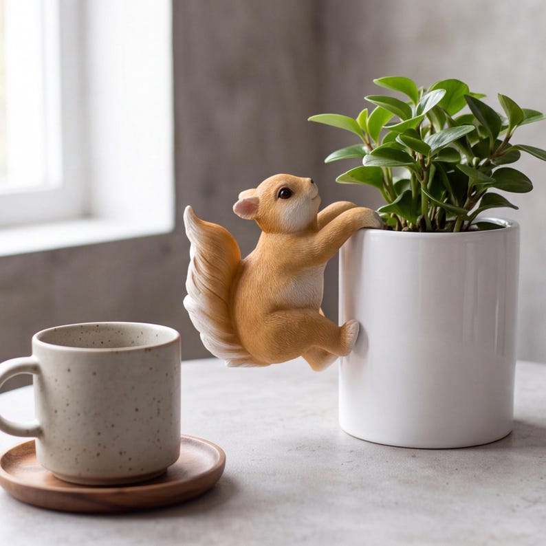 Figurine de jardin en résine Écureuil ou Lapin pour Pot de Fleurs, Décor Extérieur, Fait à la Main