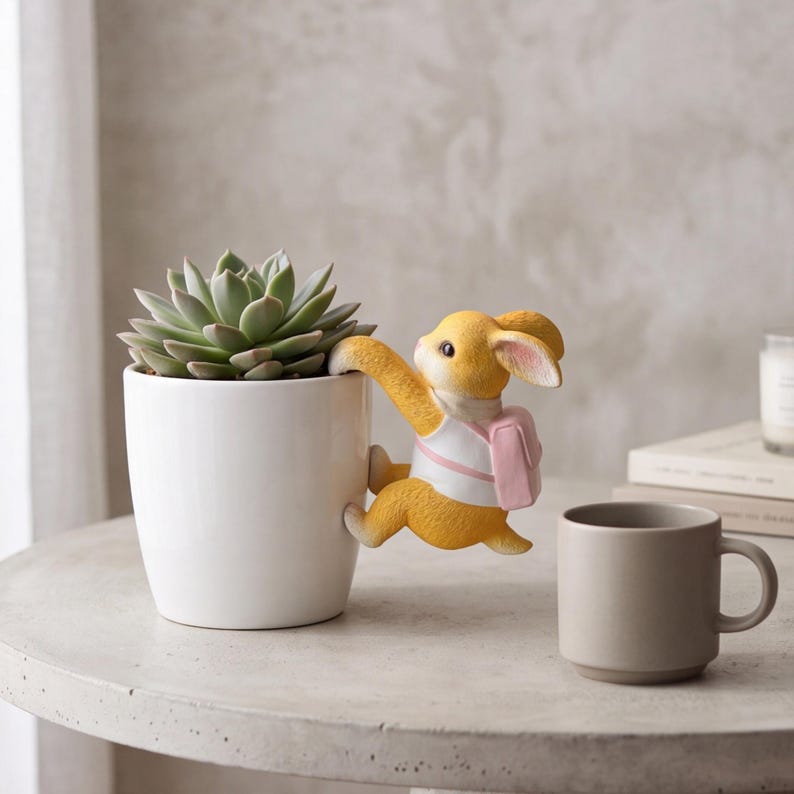 Figurine de jardin en résine Écureuil ou Lapin pour Pot de Fleurs, Décor Extérieur, Fait à la Main