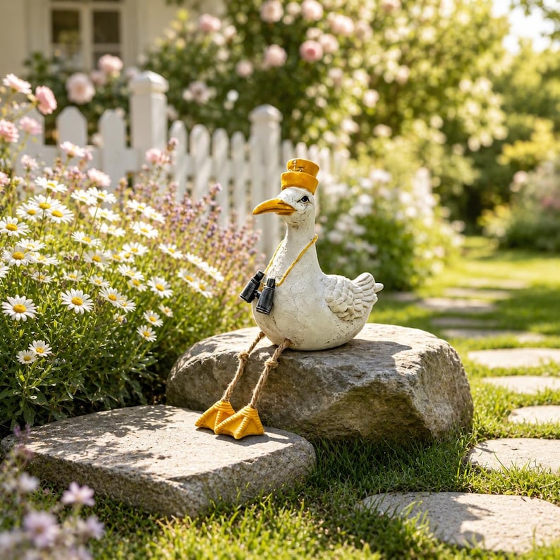 Lot de 3 figurines de mouette suspendues en résine pour étagère, décoration nautique de jardin intérieur/extérieur, 20 cm