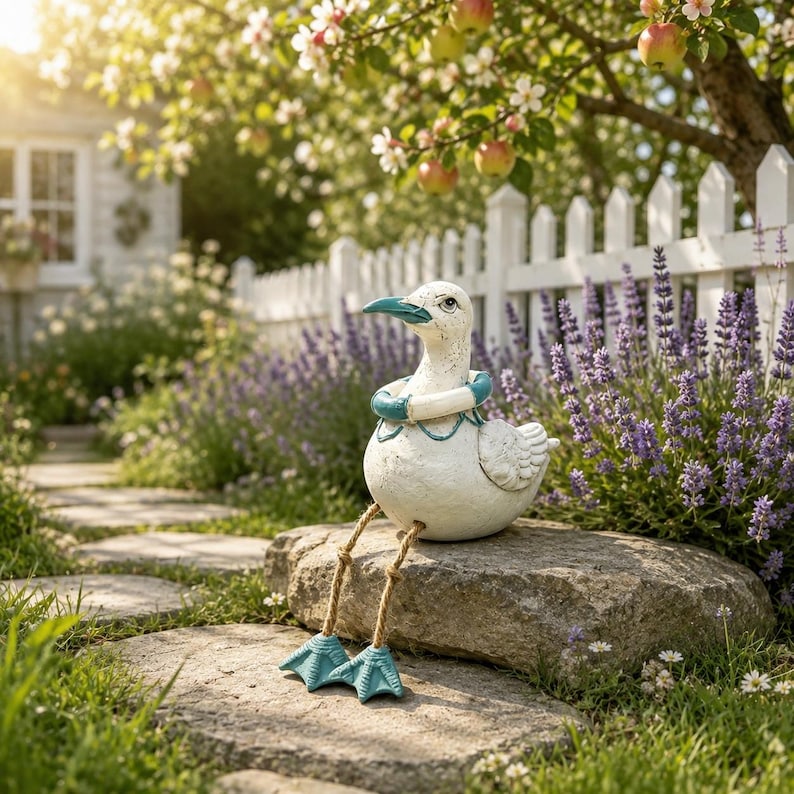 Lot de 3 figurines de mouette suspendues en résine pour étagère, décoration nautique de jardin intérieur/extérieur, 20 cm