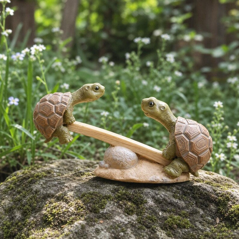 Figurine de tortue en résine à bascule pour jardin, décoration fantaisiste pour pot de fleurs, ornement féerique miniature
