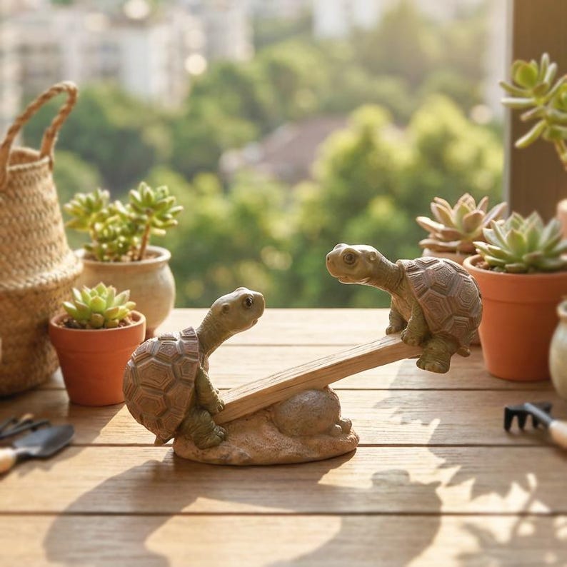 Figurine de tortue en résine à bascule pour jardin, décoration fantaisiste pour pot de fleurs, ornement féerique miniature