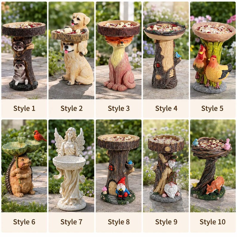 Mangeoire à oiseaux décorative en résine, modèle animal pour jardin, 23 styles disponibles