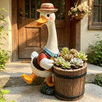 Pot de fleurs en résine canard fermier avec jardinière tonneau pour plantes succulentes, décoration jardin extérieur