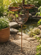 Bain d'oiseaux double en cuivre antique avec mangeoire, métal résistant aux intempéries, pour jardin et terrasse