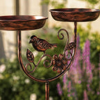Bain d'oiseaux double en cuivre antique avec mangeoire, métal résistant aux intempéries, pour jardin et terrasse