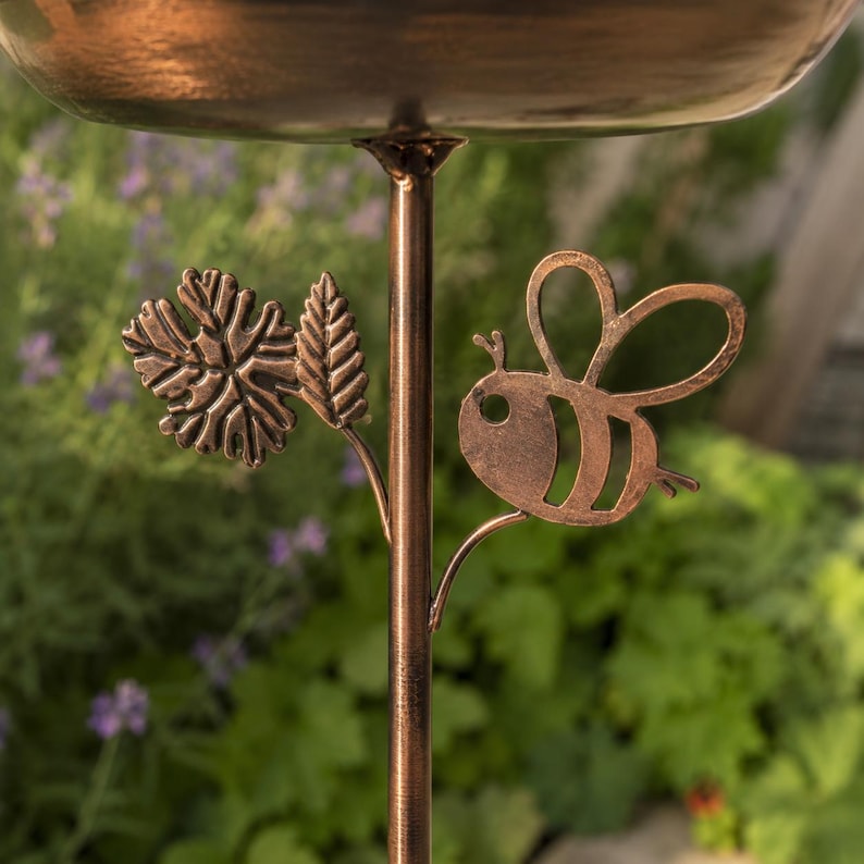 Bain d'oiseaux en cuivre antique avec piquet, mangeoire pour oiseaux, décoration de jardin avec abeilles, 76 cm