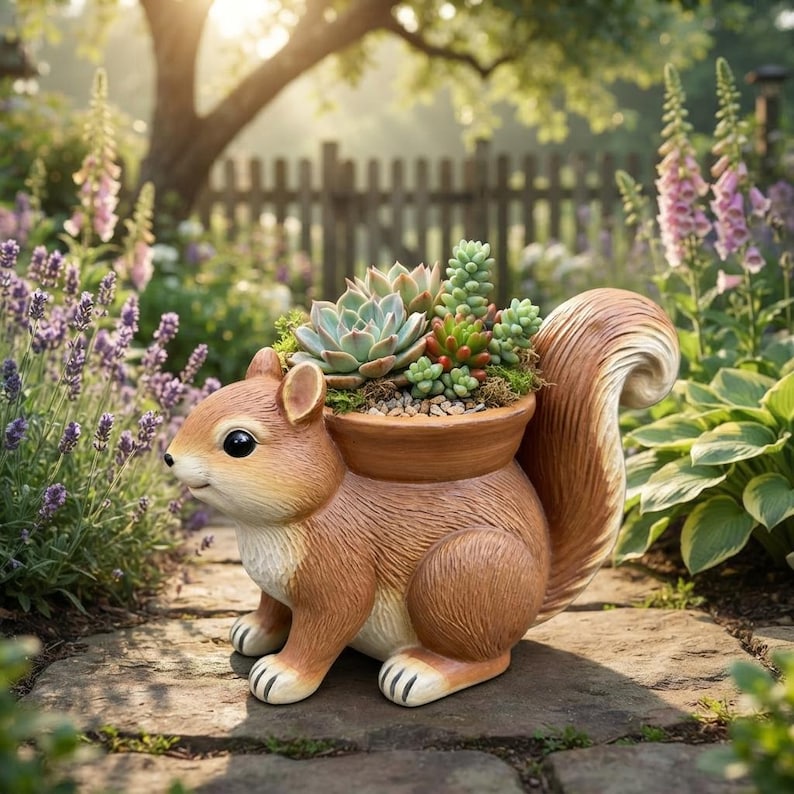 Pot de fleurs en résine en forme d'écureuil, décoration de jardin pour plantes grasses, 15 cm