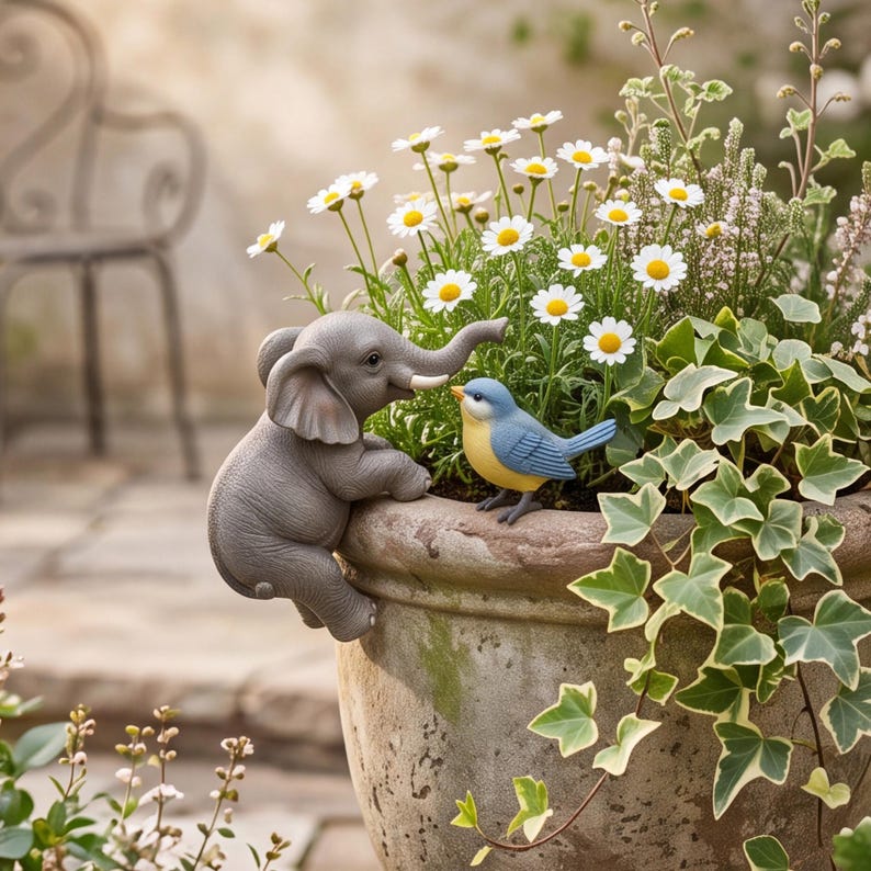 Éléphant en résine pour pot de fleurs, ornement de jardin, décoration de plante