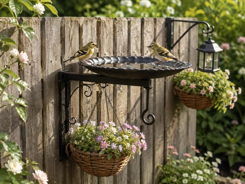 Mangeoire murale vintage en fer pour oiseaux – Noir, 22,5 x 19 cm, pour jardin et terrasse