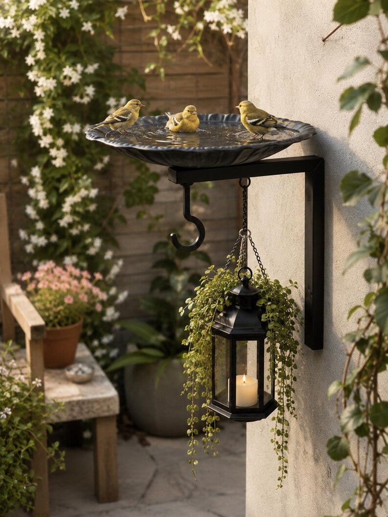 Mangeoire murale vintage en fer pour oiseaux – Noir, 22,5 x 19 cm, pour jardin et terrasse