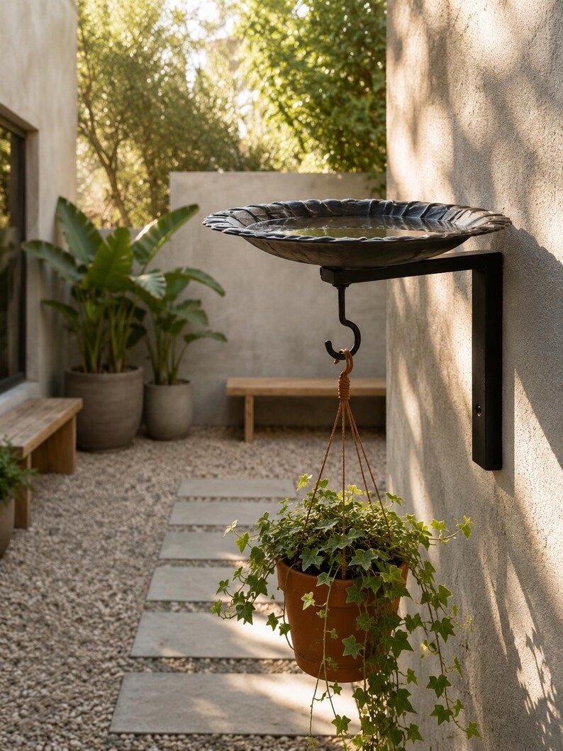 Mangeoire murale vintage en fer pour oiseaux – Noir, 22,5 x 19 cm, pour jardin et terrasse