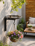 Mangeoire murale vintage en fer pour oiseaux – Noir, 22,5 x 19 cm, pour jardin et terrasse
