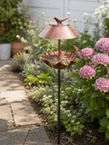 Abreuvoir à oiseaux en métal à pétales ondulés, piquet de jardin, gamelle d'eau extérieure sur pied, décoration rustique pour jardin