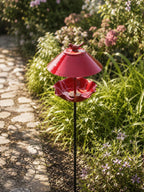 Abreuvoir à oiseaux en métal à pétales ondulés, piquet de jardin, gamelle d'eau extérieure sur pied, décoration rustique pour jardin