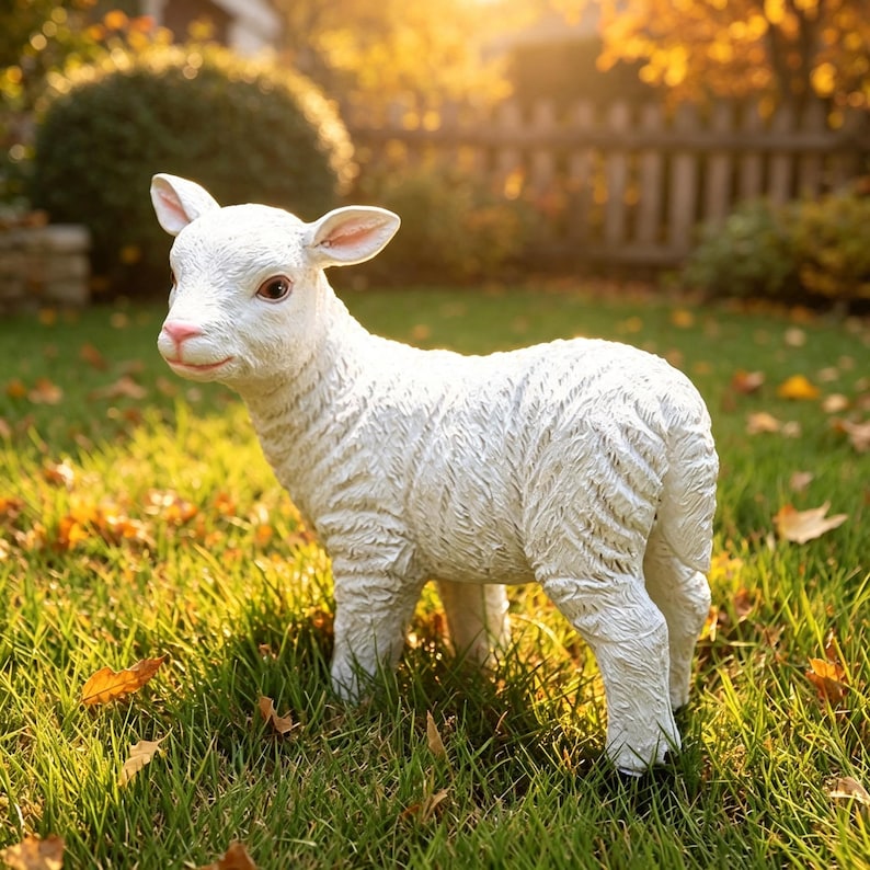 Statue d'agneau en résine pour jardin, sculpture de mouton réaliste, décoration extérieure pour pelouse et patio