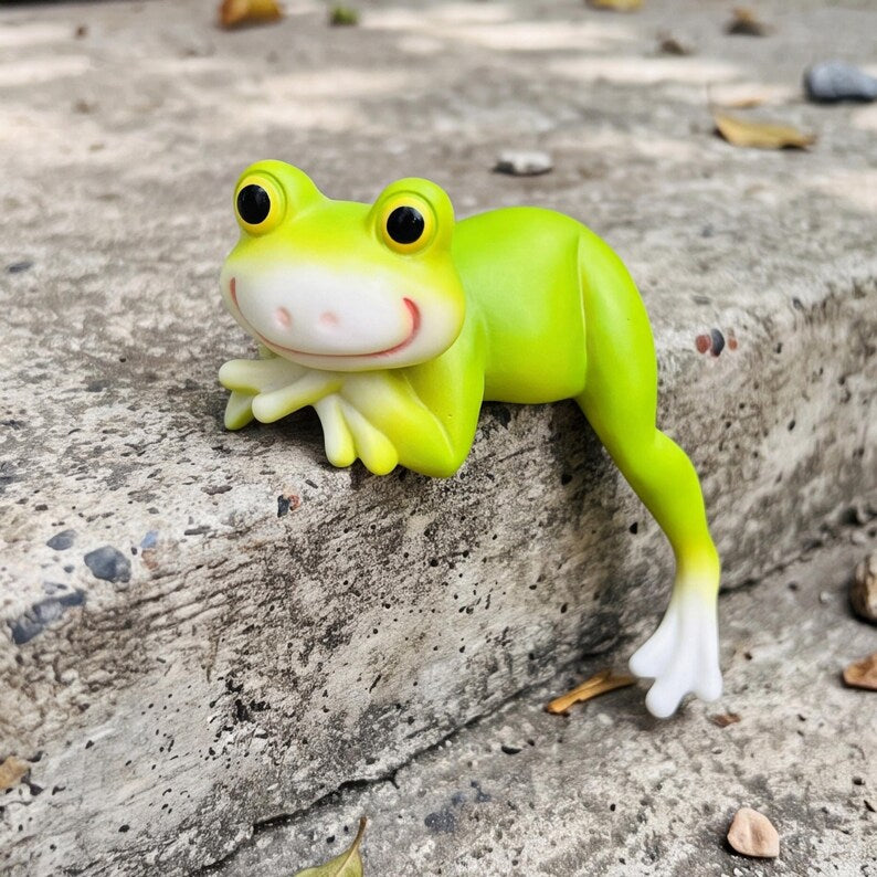 Ensemble de 2 suspensions pour pots de fleurs en résine, grenouille souriante, vert citron vif, décoration de jardin