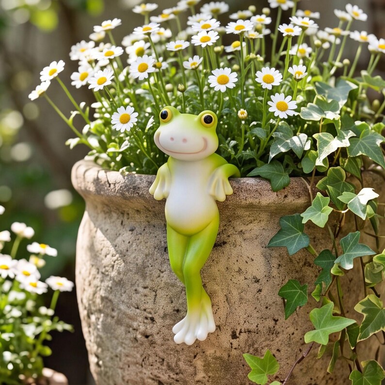 Ensemble de 2 suspensions pour pots de fleurs en résine, grenouille souriante, vert citron vif, décoration de jardin