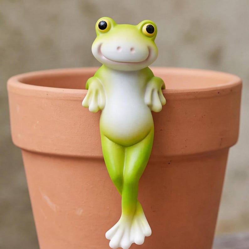 Ensemble de 2 suspensions pour pots de fleurs en résine, grenouille souriante, vert citron vif, décoration de jardin