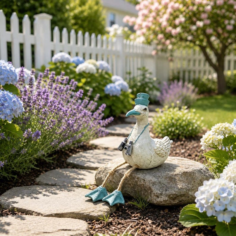 Lot de 3 figurines de mouette suspendues en résine pour étagère, décoration nautique de jardin intérieur/extérieur, 20 cm