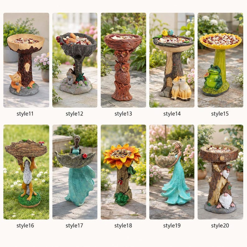 Mangeoire à oiseaux décorative en résine, modèle animal pour jardin, 23 styles disponibles