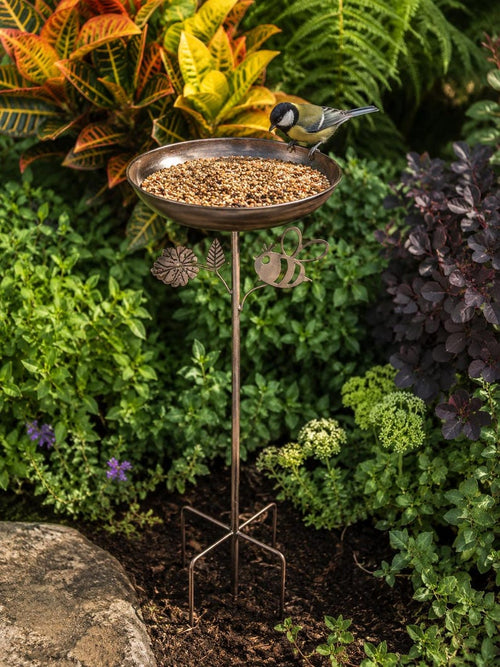 Bain d'oiseaux en cuivre antique avec piquet, mangeoire pour oiseaux, décoration de jardin avec abeilles, 76 cm
