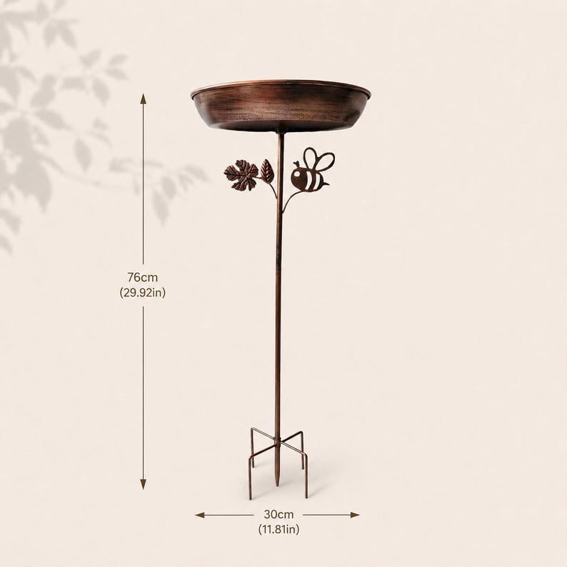 Bain d'oiseaux en cuivre antique avec piquet, mangeoire pour oiseaux, décoration de jardin avec abeilles, 76 cm