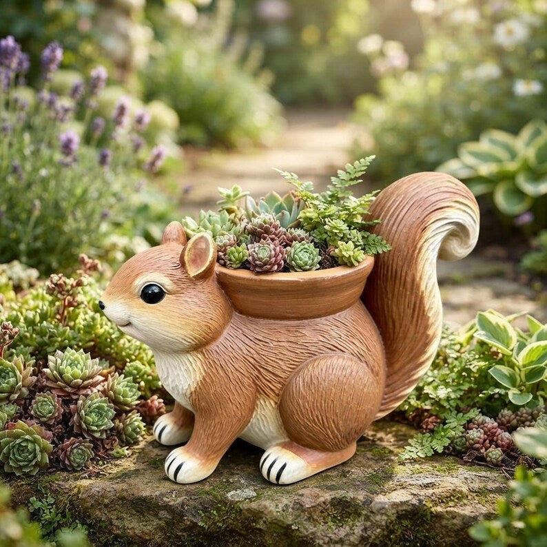 Pot de fleurs en résine en forme d'écureuil, décoration de jardin pour plantes grasses, 15 cm