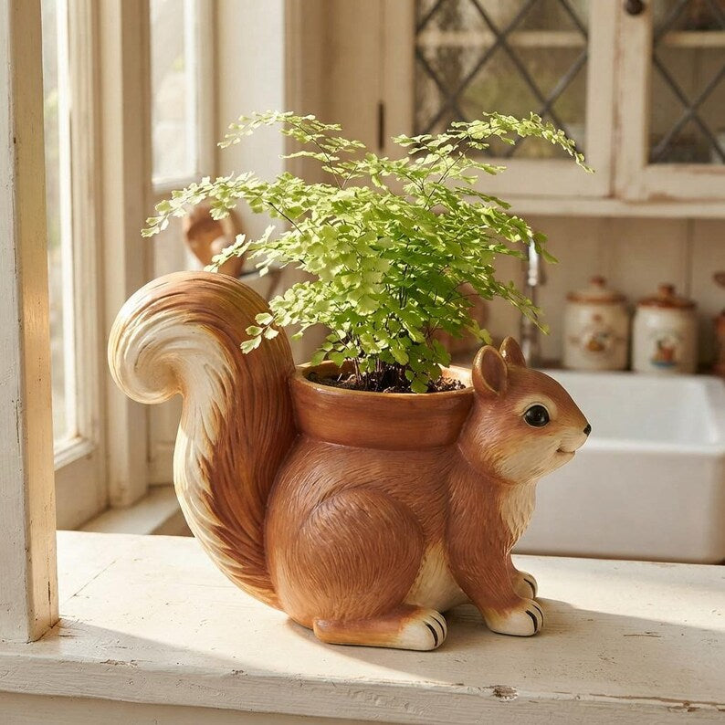 Pot de fleurs en résine en forme d'écureuil, décoration de jardin pour plantes grasses, 15 cm