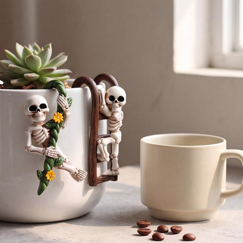 Ensemble de 2 Supports pour Pots de Fleurs en Résine Squelette Grimpant Halloween