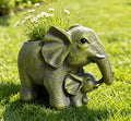 Pot de Fleurs Éléphant en Résine, Mère et Bébé, Décor de Jardin Extérieur