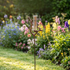 Pieu de jardin en métal pour pluviomètre Bird Branch, Décoration de jardin rustique, Pluviomètre extérieur résistant aux intempéries