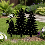 Scène de Noël en métal pour jardin, traîneau du Père Noël, pins enneigés, lune et étoile, décoration festive extérieure