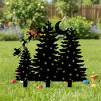Scène de Noël en métal pour jardin, traîneau du Père Noël, pins enneigés, lune et étoile, décoration festive extérieure