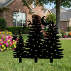 Scène de Noël en métal pour jardin, traîneau du Père Noël, pins enneigés, lune et étoile, décoration festive extérieure