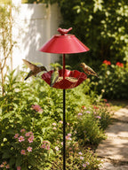 Abreuvoir à oiseaux en métal à pétales ondulés, piquet de jardin, gamelle d'eau extérieure sur pied, décoration rustique pour jardin