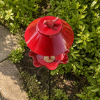 Abreuvoir à oiseaux en métal à pétales ondulés, piquet de jardin, gamelle d'eau extérieure sur pied, décoration rustique pour jardin