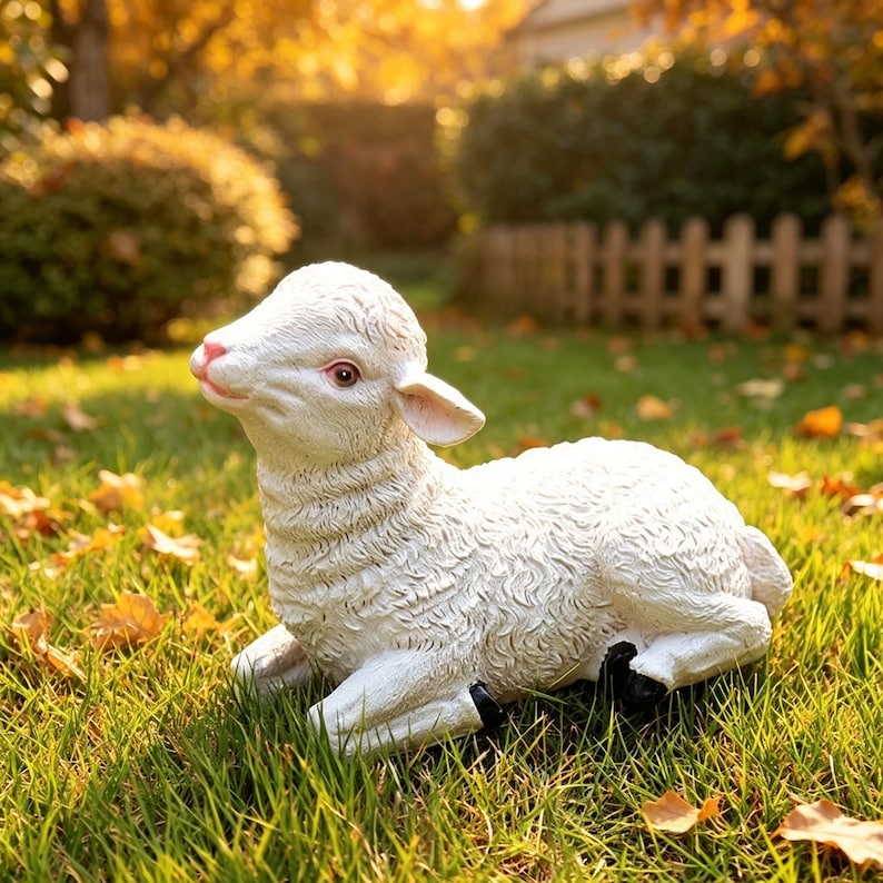 Statue d'agneau en résine pour jardin, sculpture de mouton réaliste, décoration extérieure pour pelouse et patio