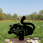 Chat du Cheshire Piquet de Jardin en Métal, Silhouette Féline Souriante, Ornement Décoratif pour Jardin et Terrasse, Tailles Multiples