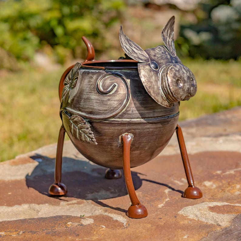 Ensemble de 4 jardinières galvanisées en forme d'animaux, fer, 53,3 cm x 24,8 cm x 54 cm