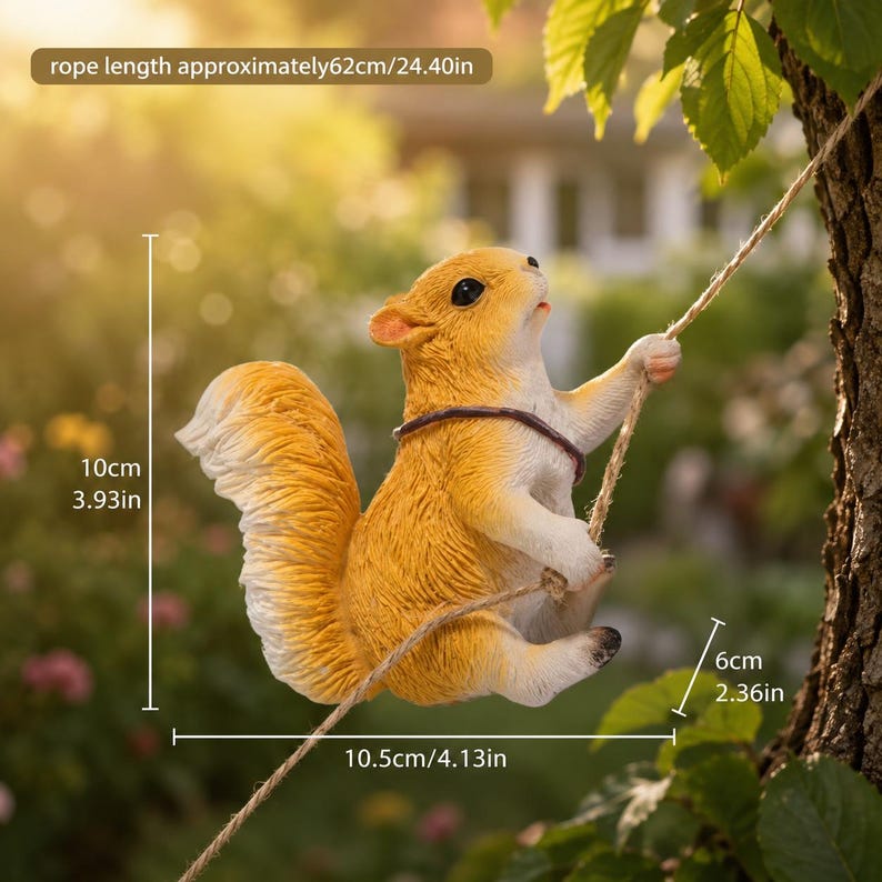 Écureuil grimpant décoratif en résine pour jardin, statuette suspendue 10 cm