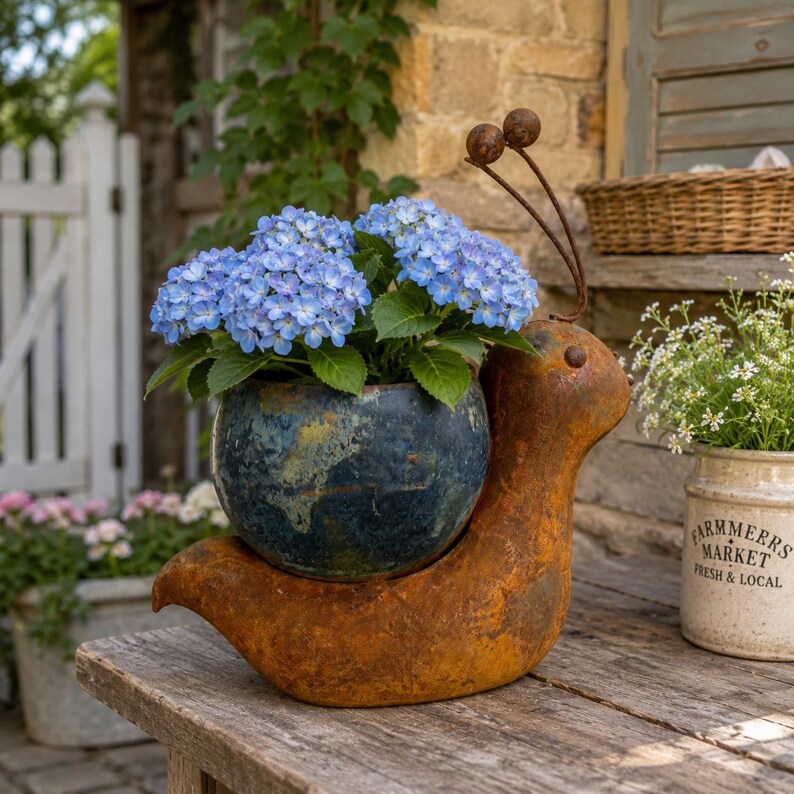 Jardinière en fer en forme d'escargot, pot de fleurs rustique pour extérieur