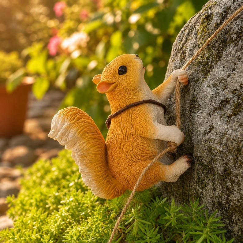 Écureuil grimpant décoratif en résine pour jardin, statuette suspendue 10 cm